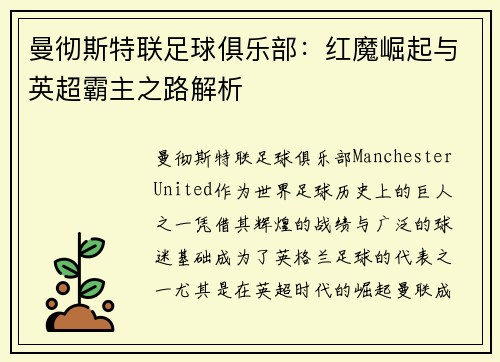 曼彻斯特联足球俱乐部：红魔崛起与英超霸主之路解析